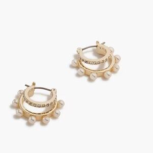 J. Crew fun  hoops! double hoop Huggie earrings pearls + sparkle like diamond